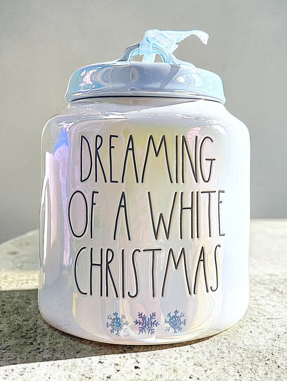 Rae Dunn Artisan Collection Blue Iridescent Holiday Christmas Cookie Canister